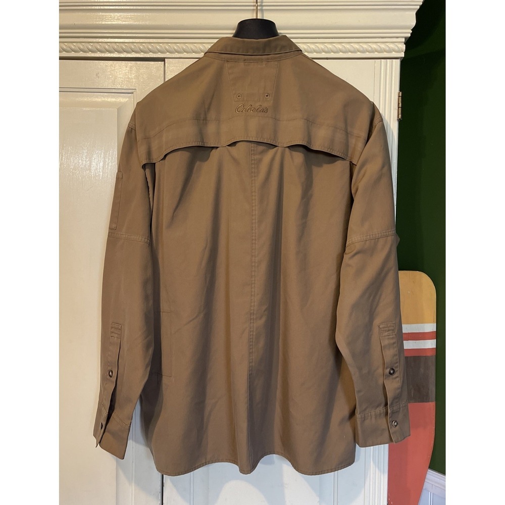 Cabelas Shirt Men XL‎ Beige Long Sleeve Button Down Pockets Work Camping Fishing